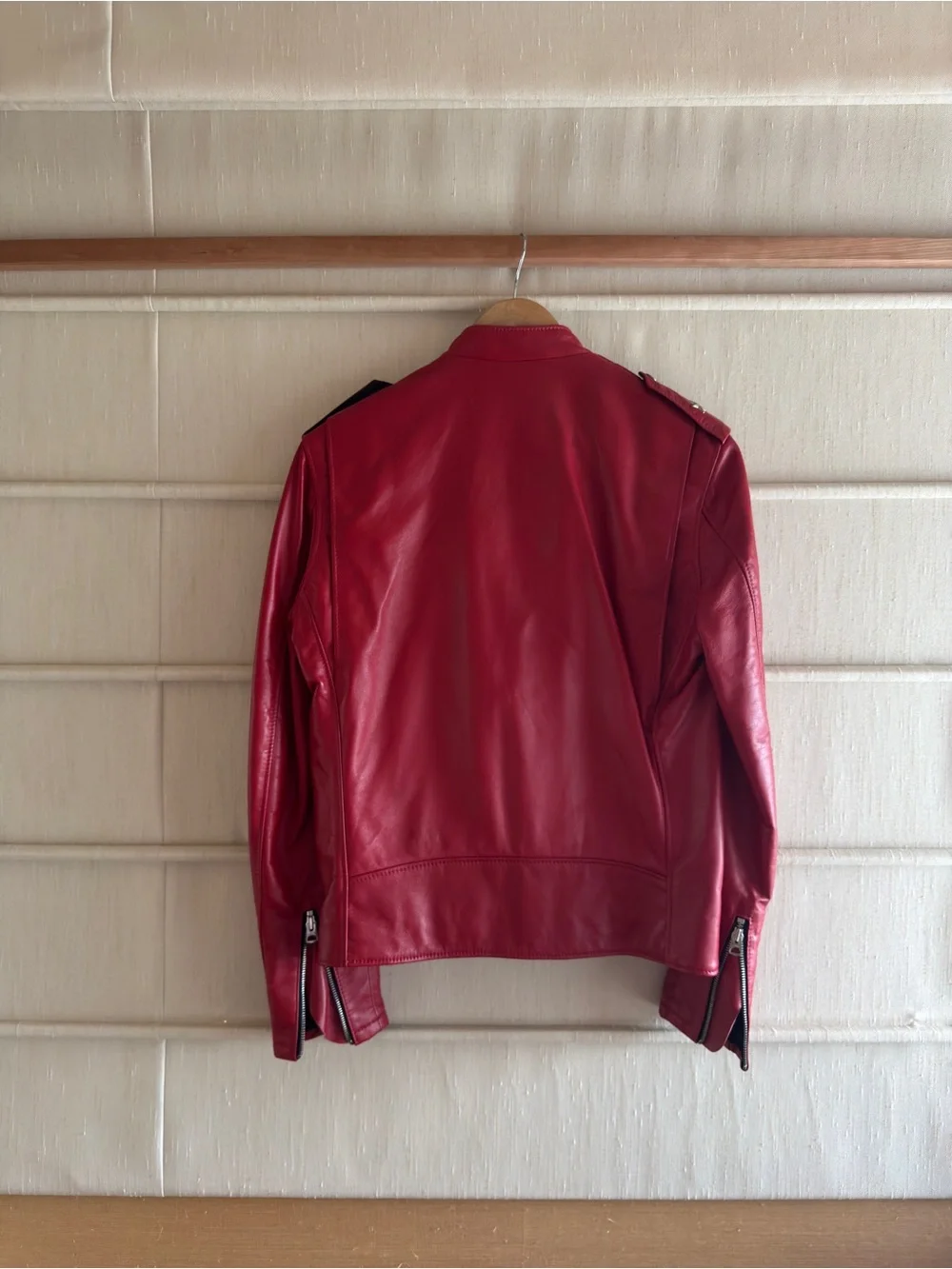 Custom Schott NYC Red Leather Biker Jacket with Asymmetrical Zip - Size 36